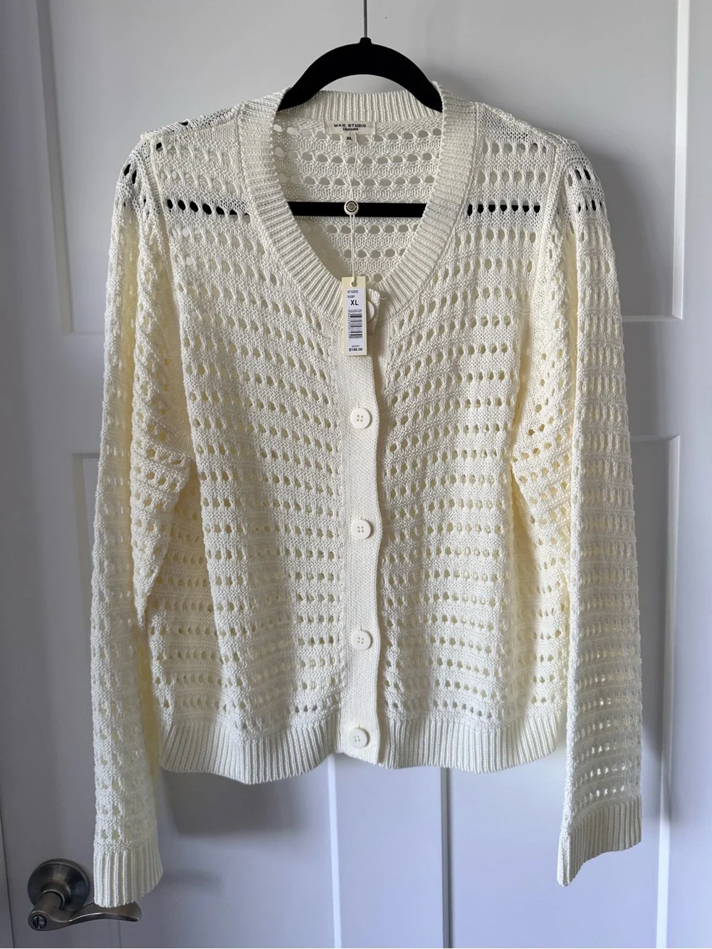 Max Studio Ivory XL Open-Knit Button-Front Women’s Cardigan Sweater NWT - Picture 1 of 5